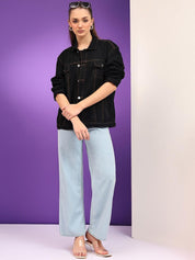Kotty Women Spread Collar Solid Casual Denim Jacket