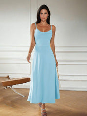 Kotty Women Solid Shoulder Straps Fit and Flare Dress