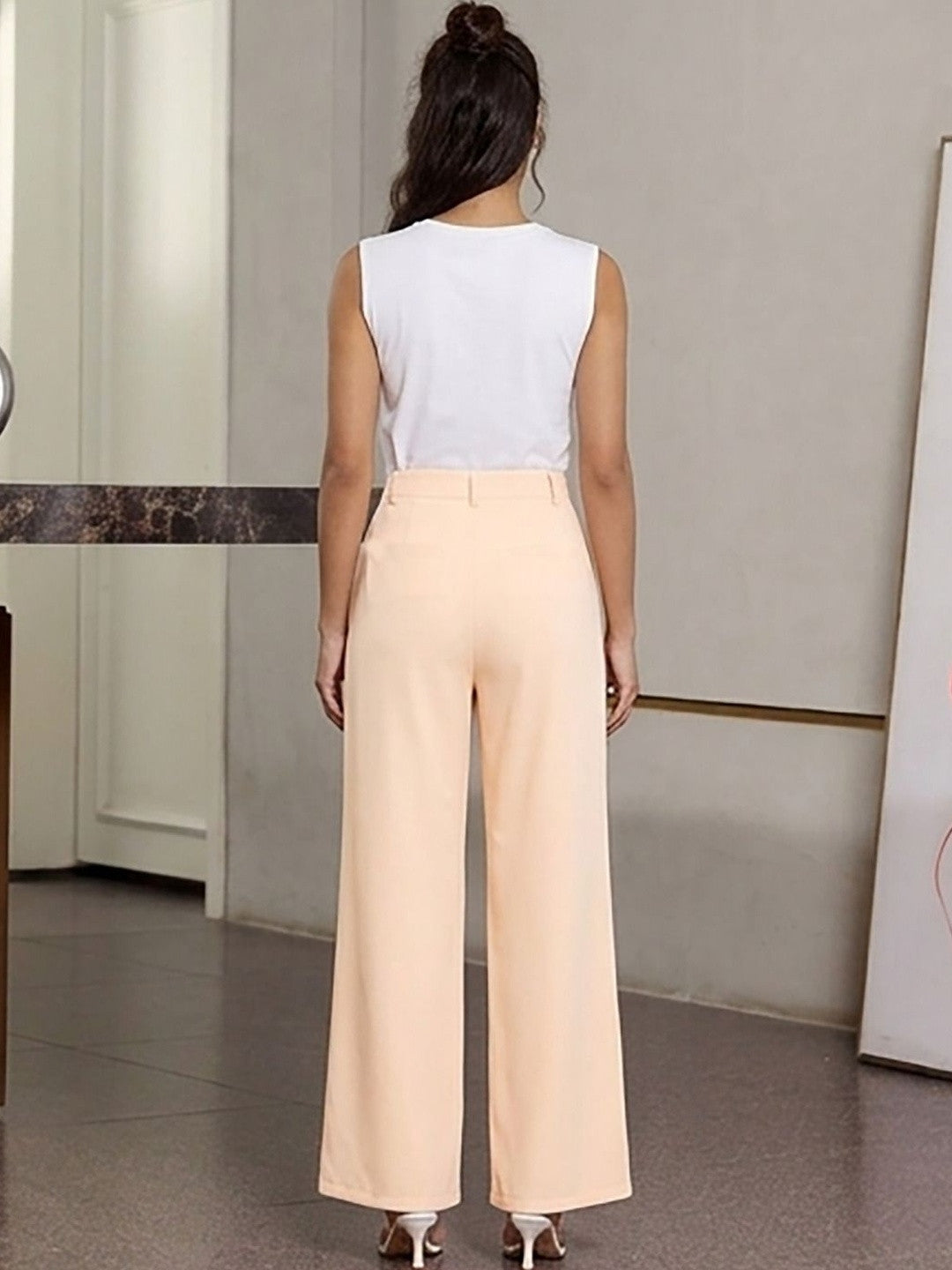 Peach Regular Fit High-Rise Trousers for Women | Kotty