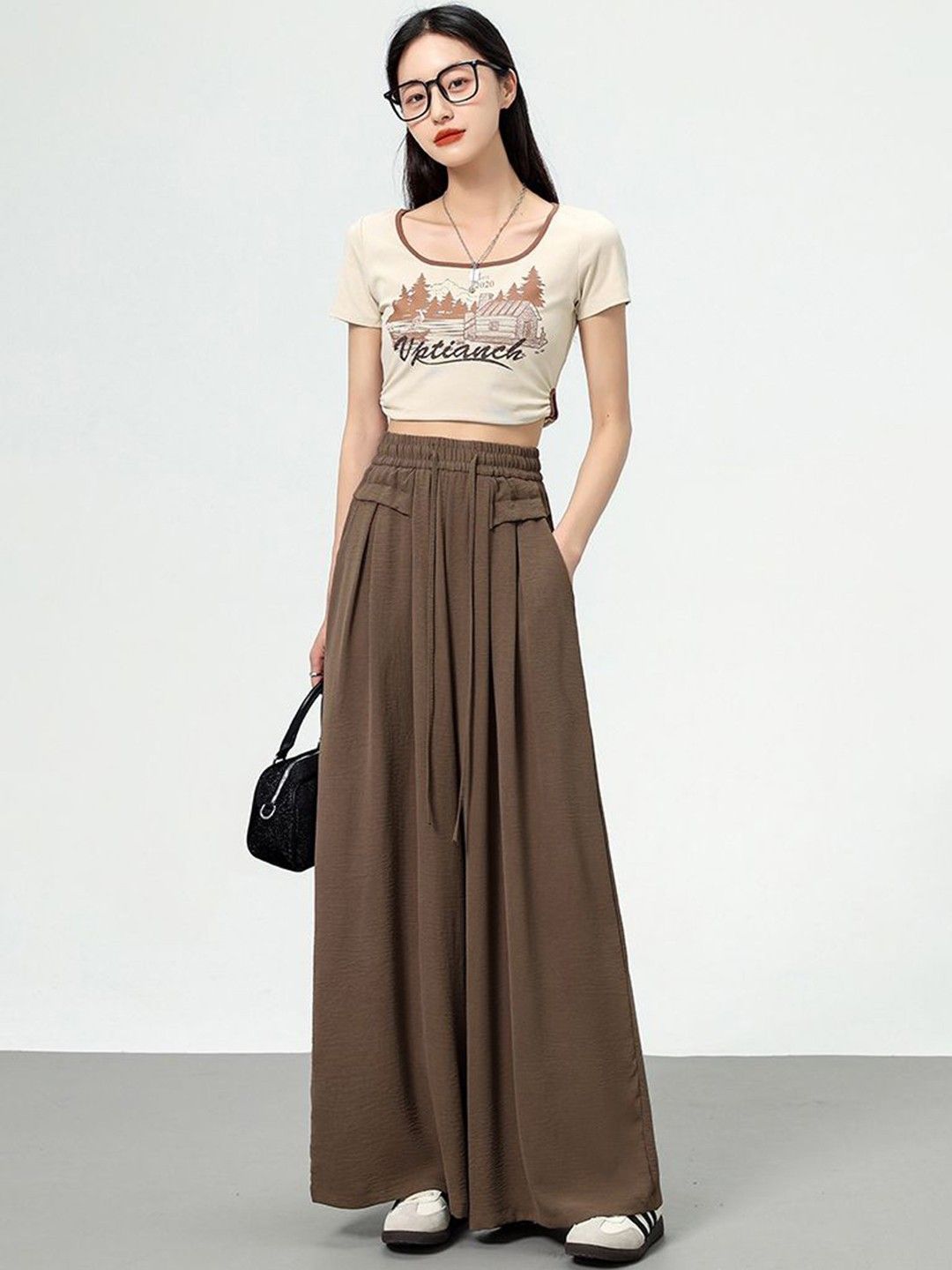 Kotty Women Relaxed Straight Leg High-Rise Pleated Wide Leg Trousers