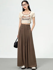 Kotty Women Relaxed Straight Leg High-Rise Pleated Wide Leg Trousers