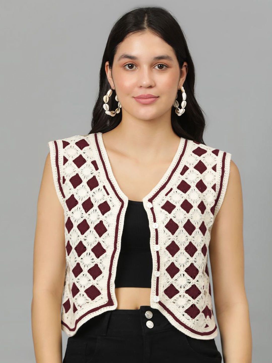 Kotty Women Self Design V-Neck Cotton Top