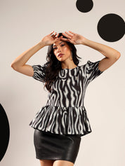 Kotty Women Boat Neck Puff Sleeve Peplum Top