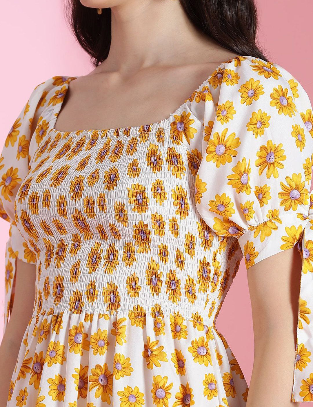 Kotty Floral Printed Puff Sleeve Fit & Flare Dress