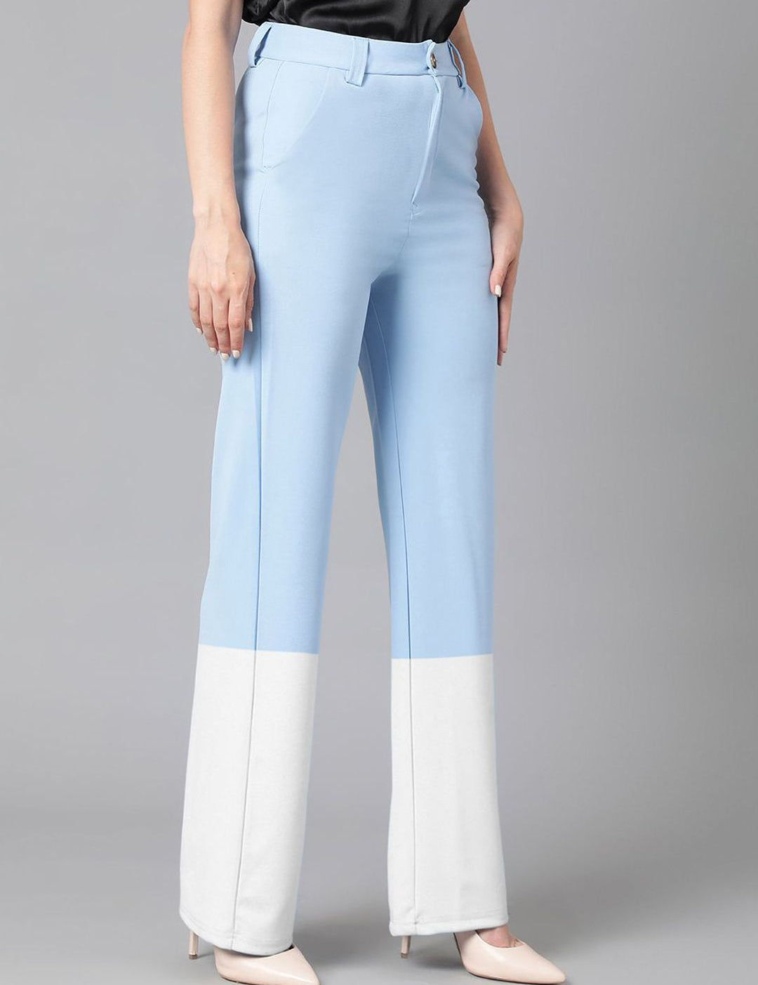 Kotty Women Colourblocked Straight Fit High-Rise Easy Wash Trousers