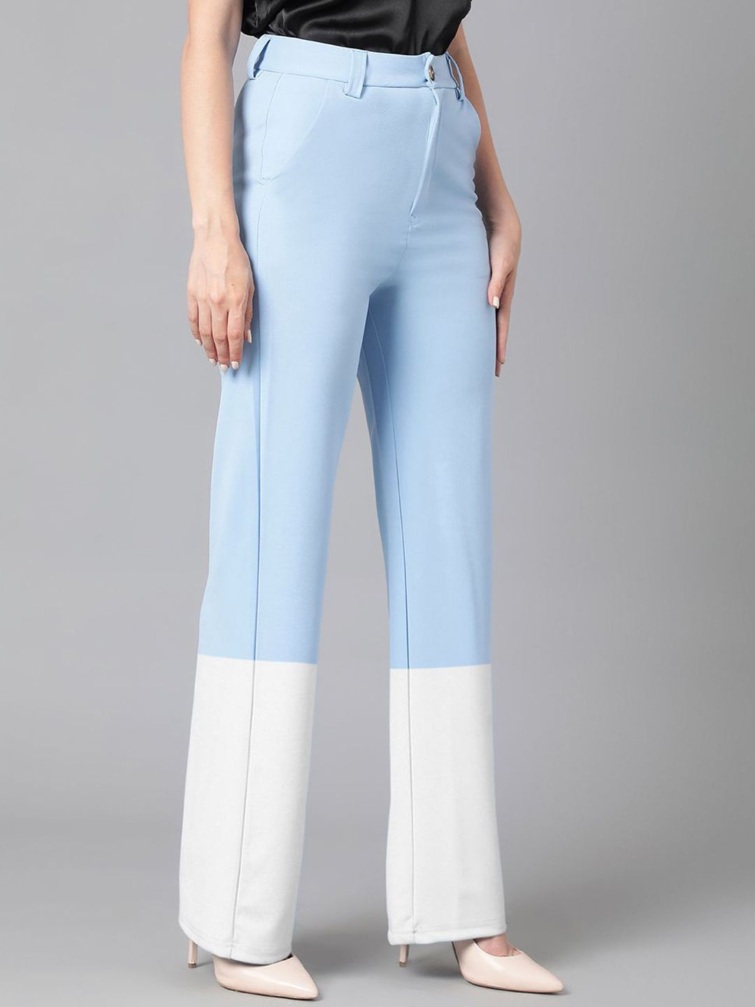 Kotty Women Colourblocked Straight Fit High-Rise Easy Wash Trousers