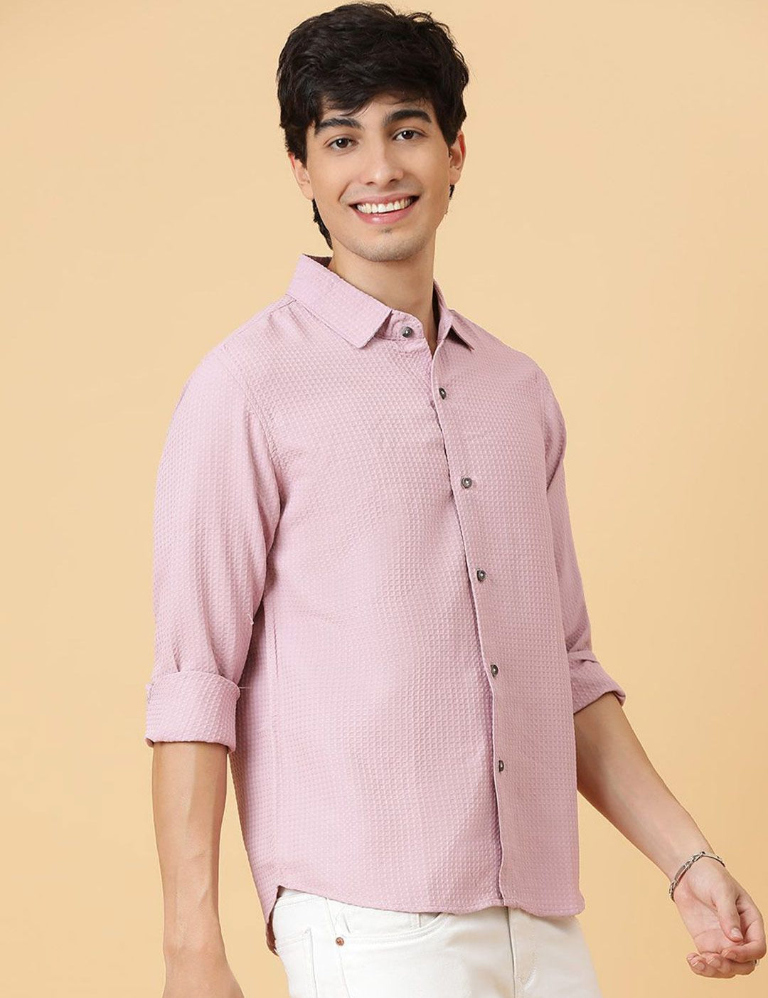 Kotty Men Relaxed Spread Collar Solid Casual Shirt