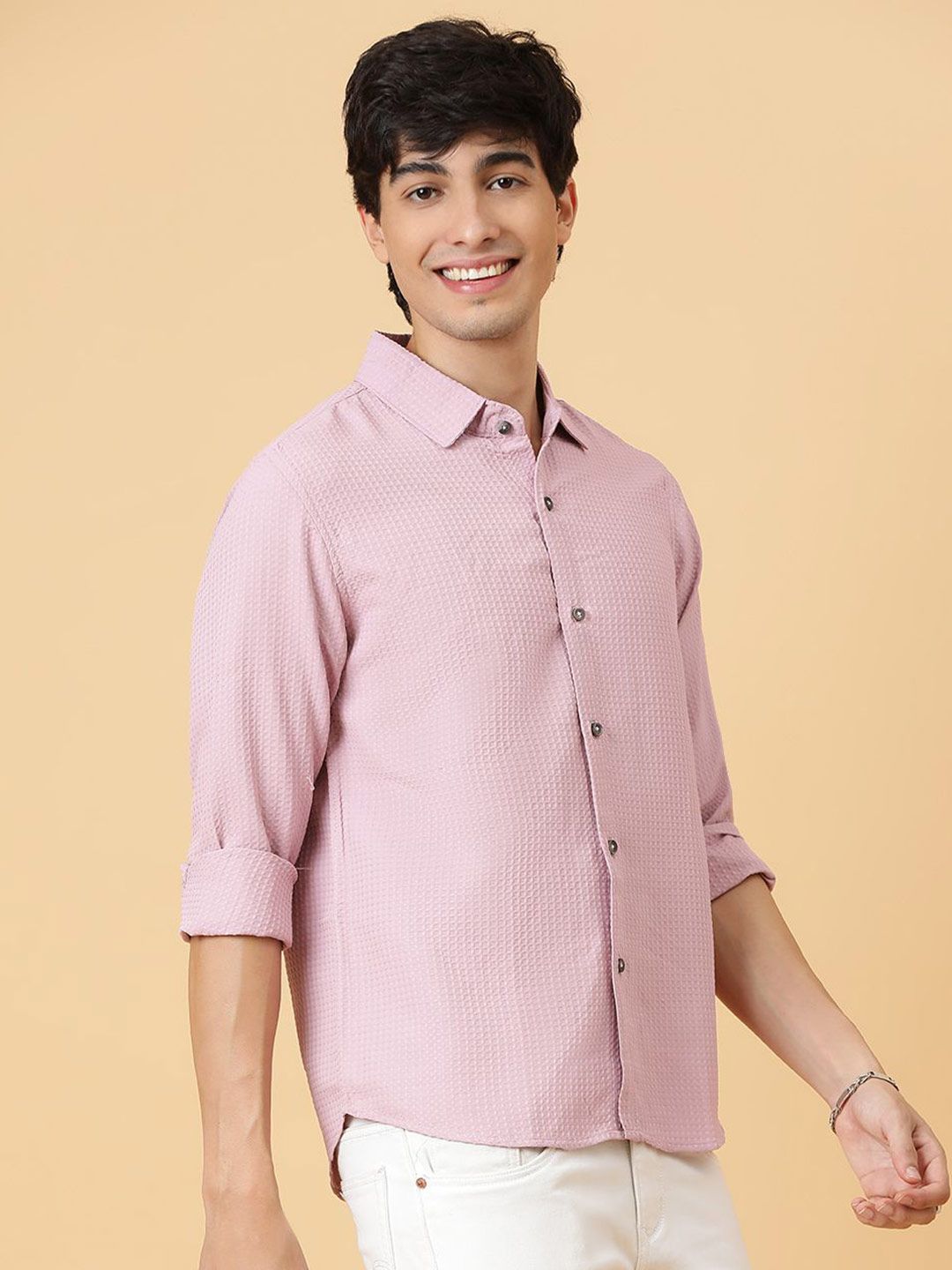 Kotty Men Relaxed Spread Collar Solid Casual Shirt