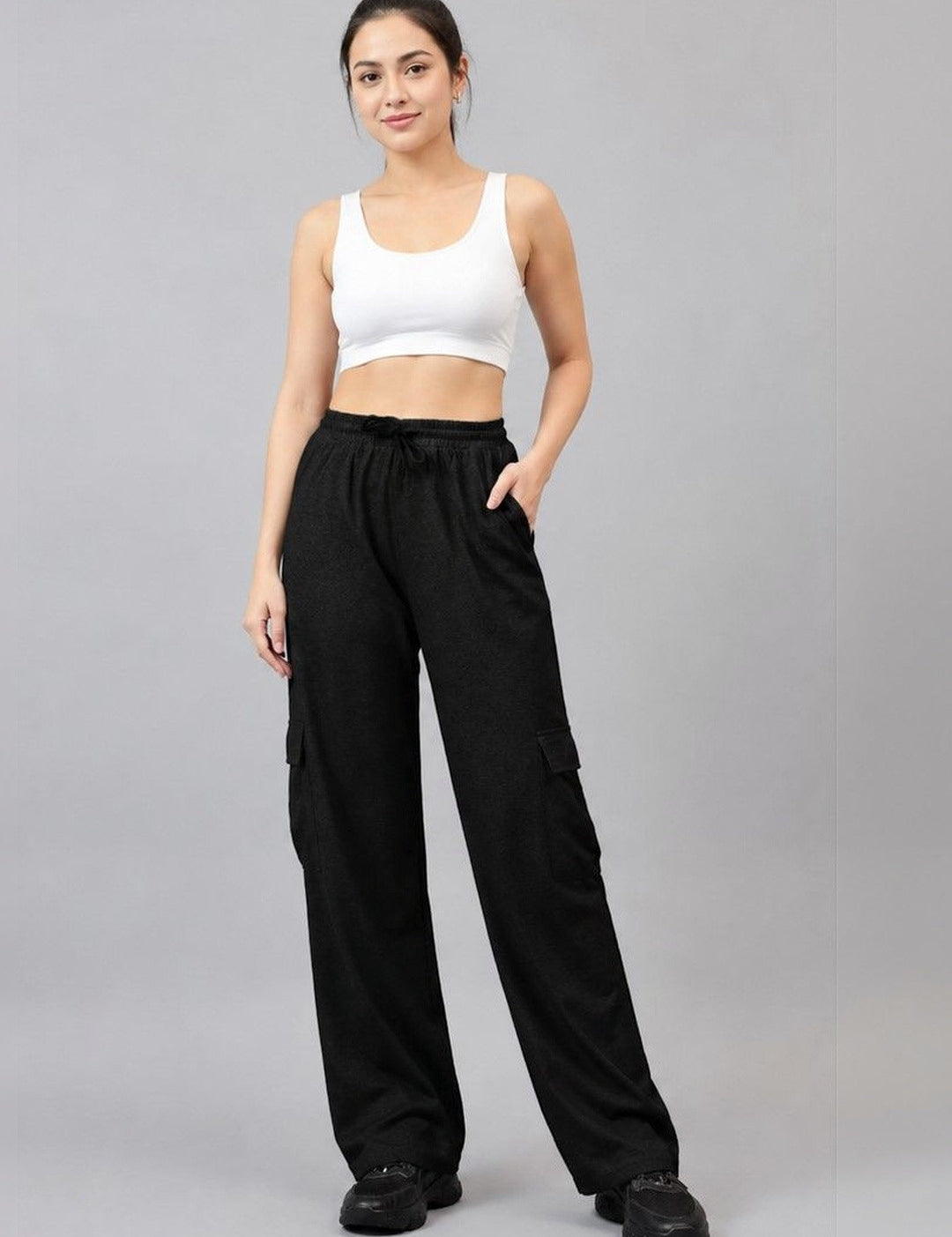 Black Regular Fit High-Rise Trousers for Women | Kotty