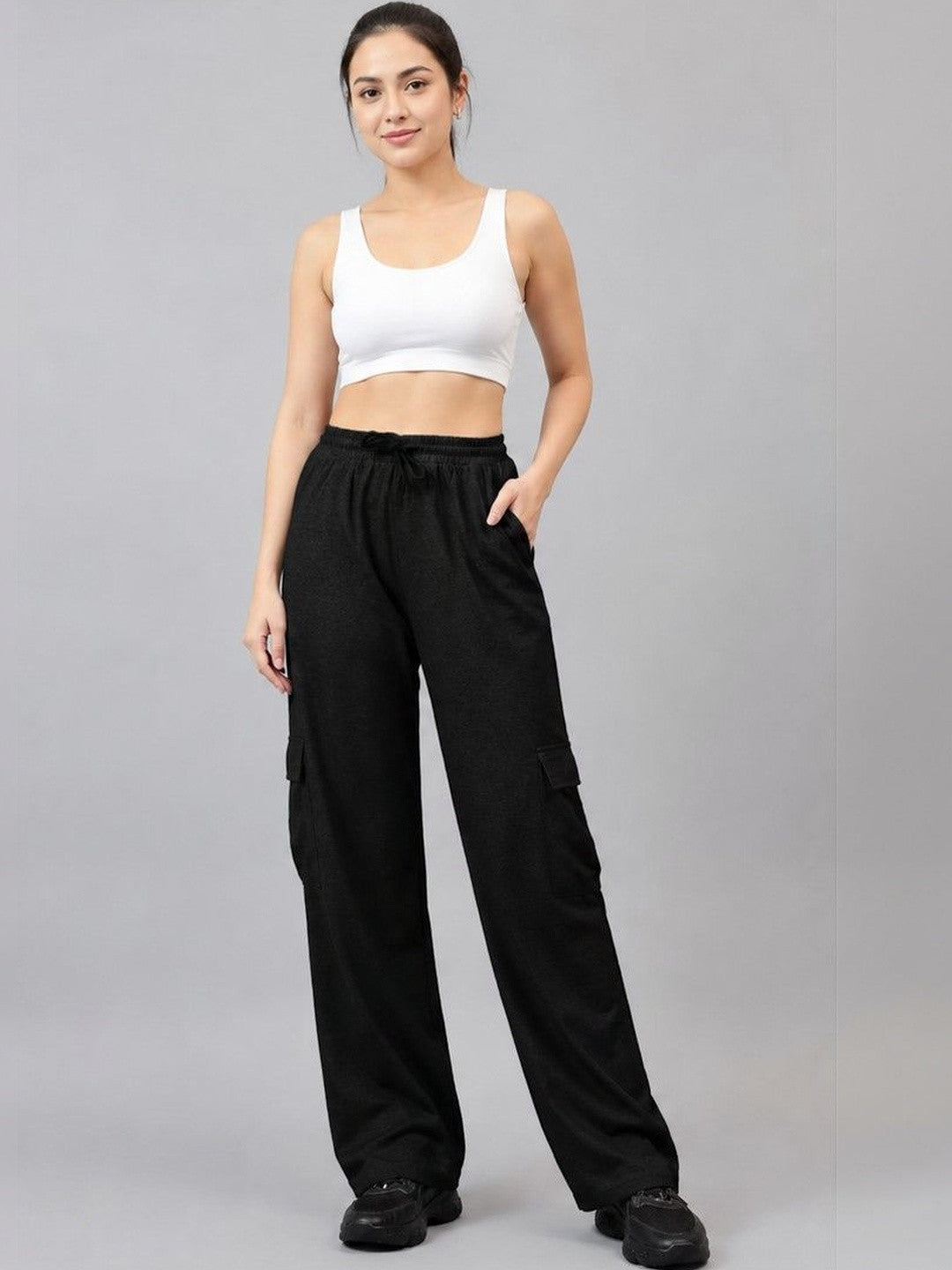 Black Regular Fit High-Rise Trousers for Women | Kotty