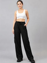 Black Regular Fit High-Rise Trousers for Women | Kotty