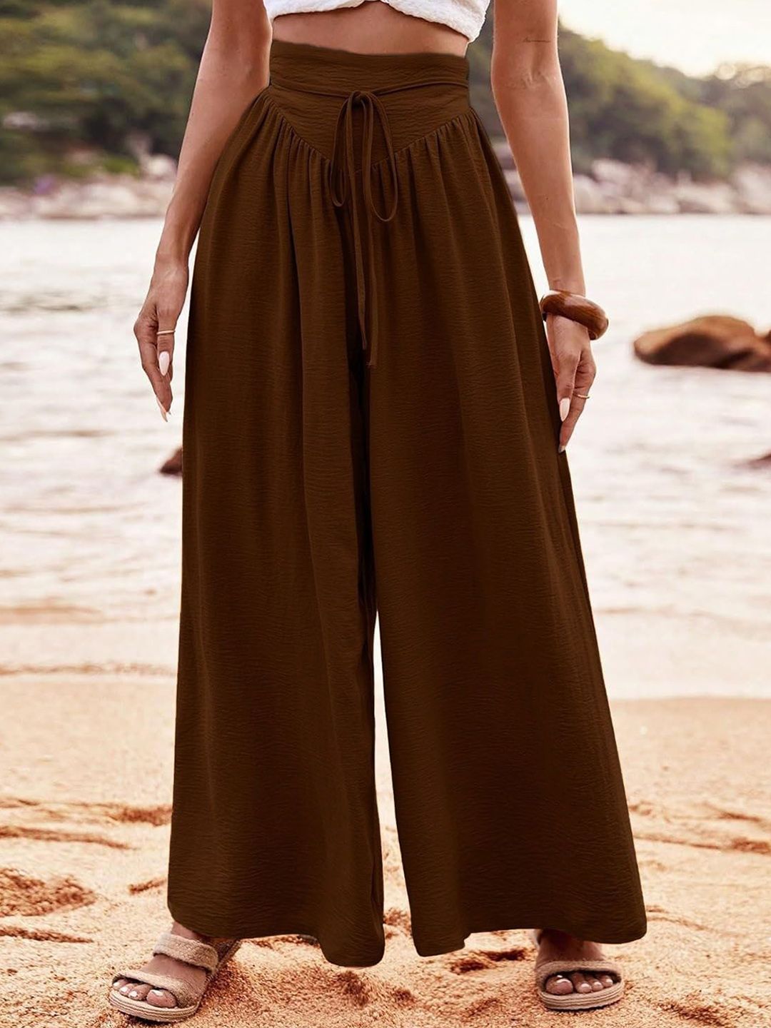 Kotty Women Relaxed Straight Leg High-Rise Pleated Wide Leg Trousers