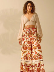 Kotty Women Floral Printed Flared High-Rise Trousers