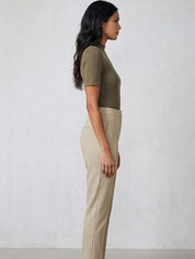 Kotty Top Caramel Brown Women's Mock-Collar Short-Sleeve Fashion