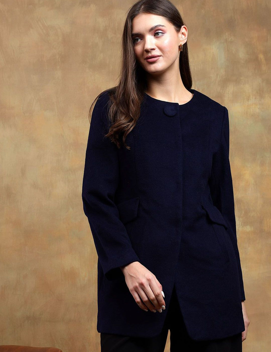 Kotty Women Solid Mandarin Collar Overcoat