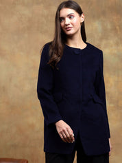 Kotty Women Solid Mandarin Collar Overcoat