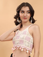 Kotty Embellished Print Cotton Crop Top