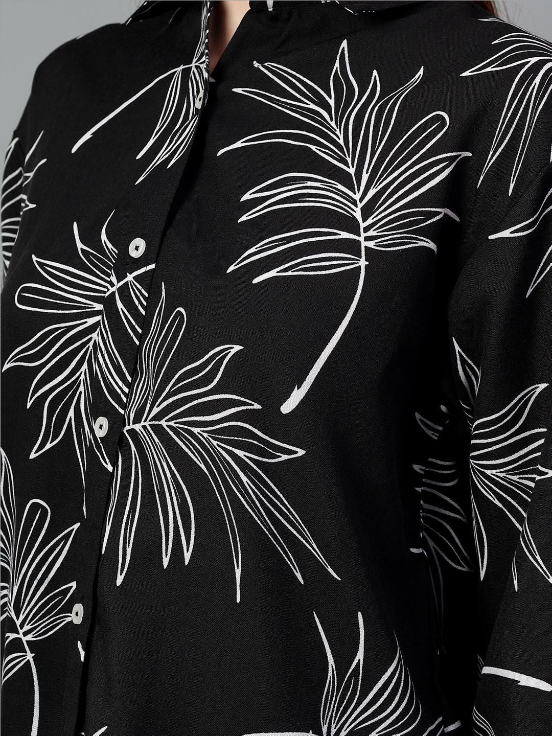 Kotty Women Comfort Spread Collar Floral Printed Cotton Oversized Casual Shirt