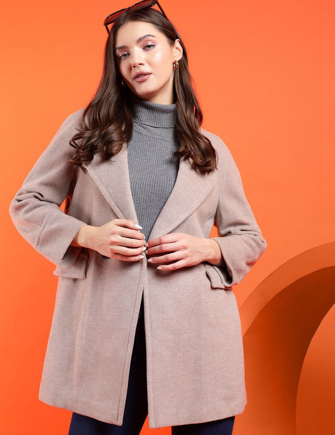 Kotty Women Solid Notched Lapel Overcoat