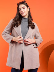 Kotty Women Solid Notched Lapel Overcoat