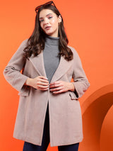 Kotty Women Solid Notched Lapel Overcoat