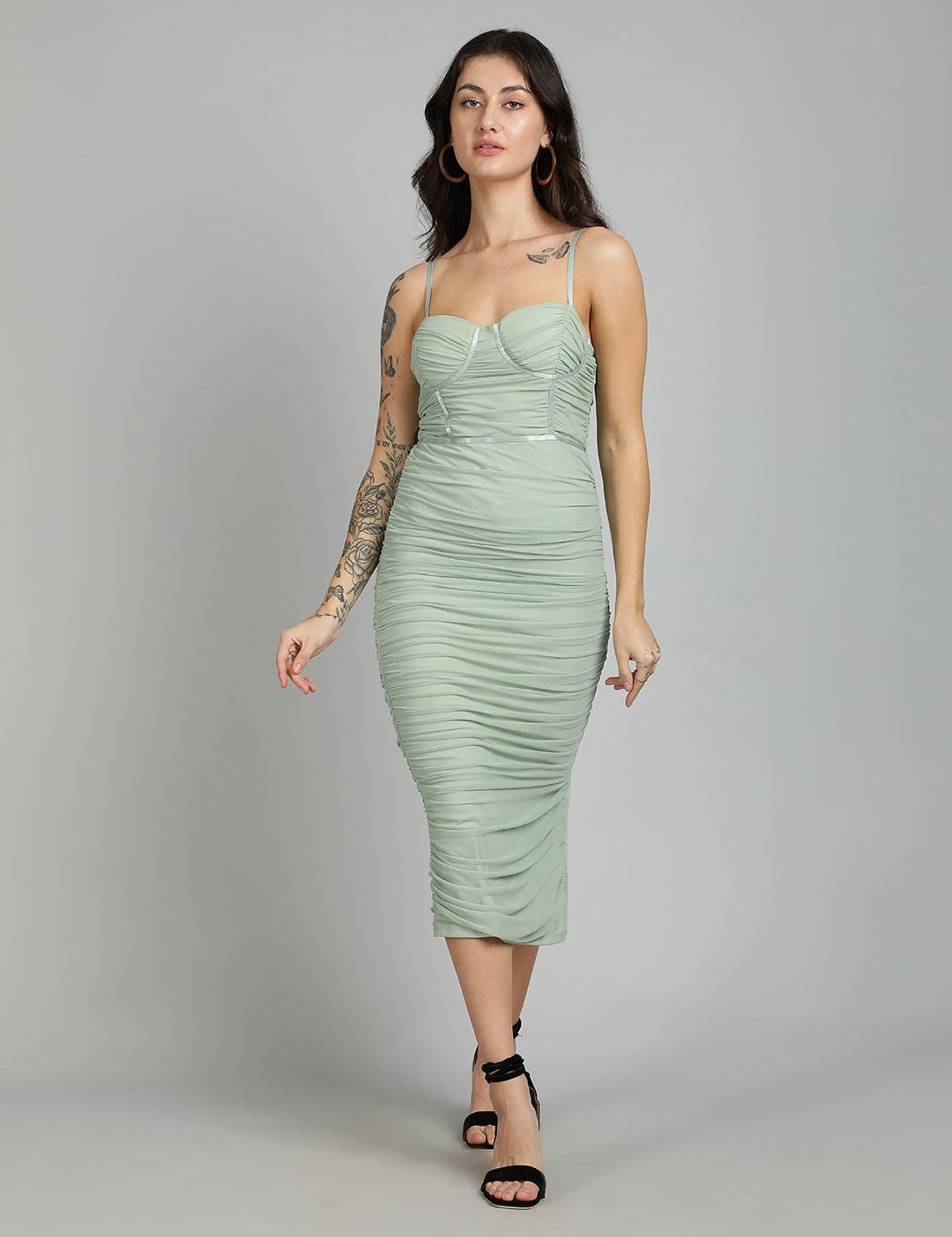 Kotty Women Ruched Bodycon Midi Dress