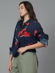 Kotty Women Spread Collar Floral Printed Cotton Oversized Casual Shirt