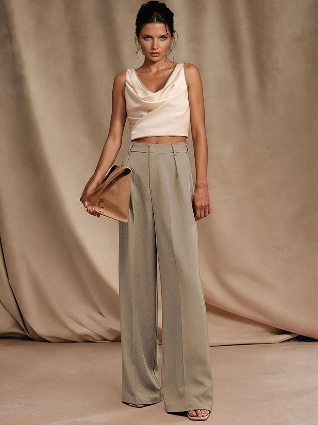 Kotty Women Cotton Relaxed Straight Leg Straight Fit High-Rise Easy Wash Formal Trousers