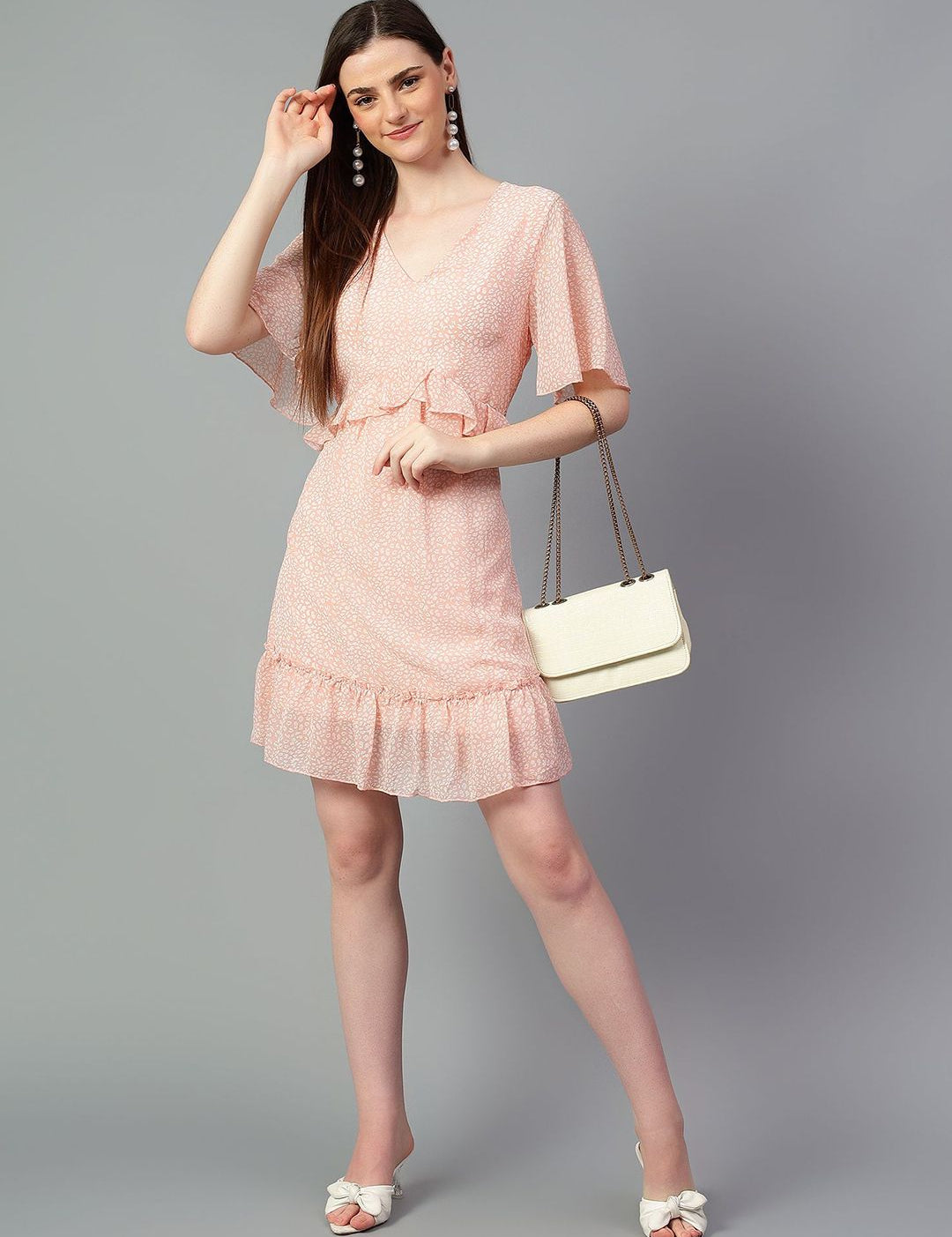 Kotty Floral Print Flared Sleeve Fit & Flare Dress