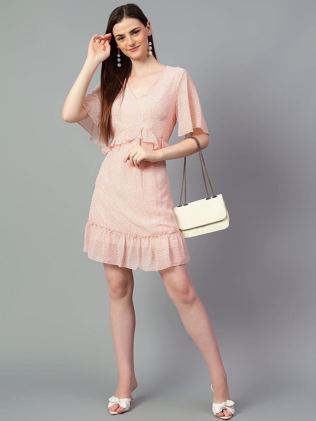 Kotty Floral Print Flared Sleeve Fit & Flare Dress