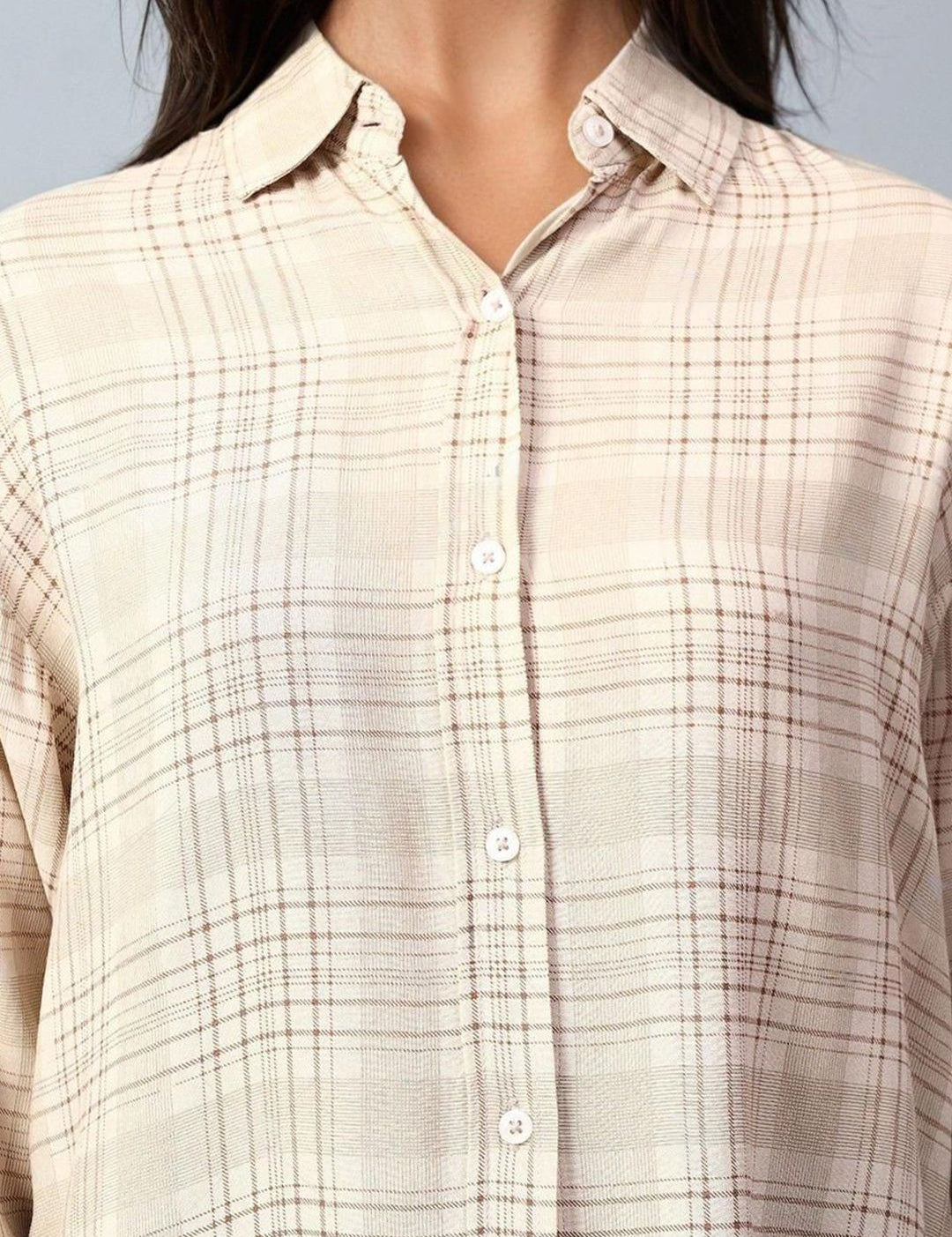 Kotty Women Spread Collar Checked Cotton Casual Shirt