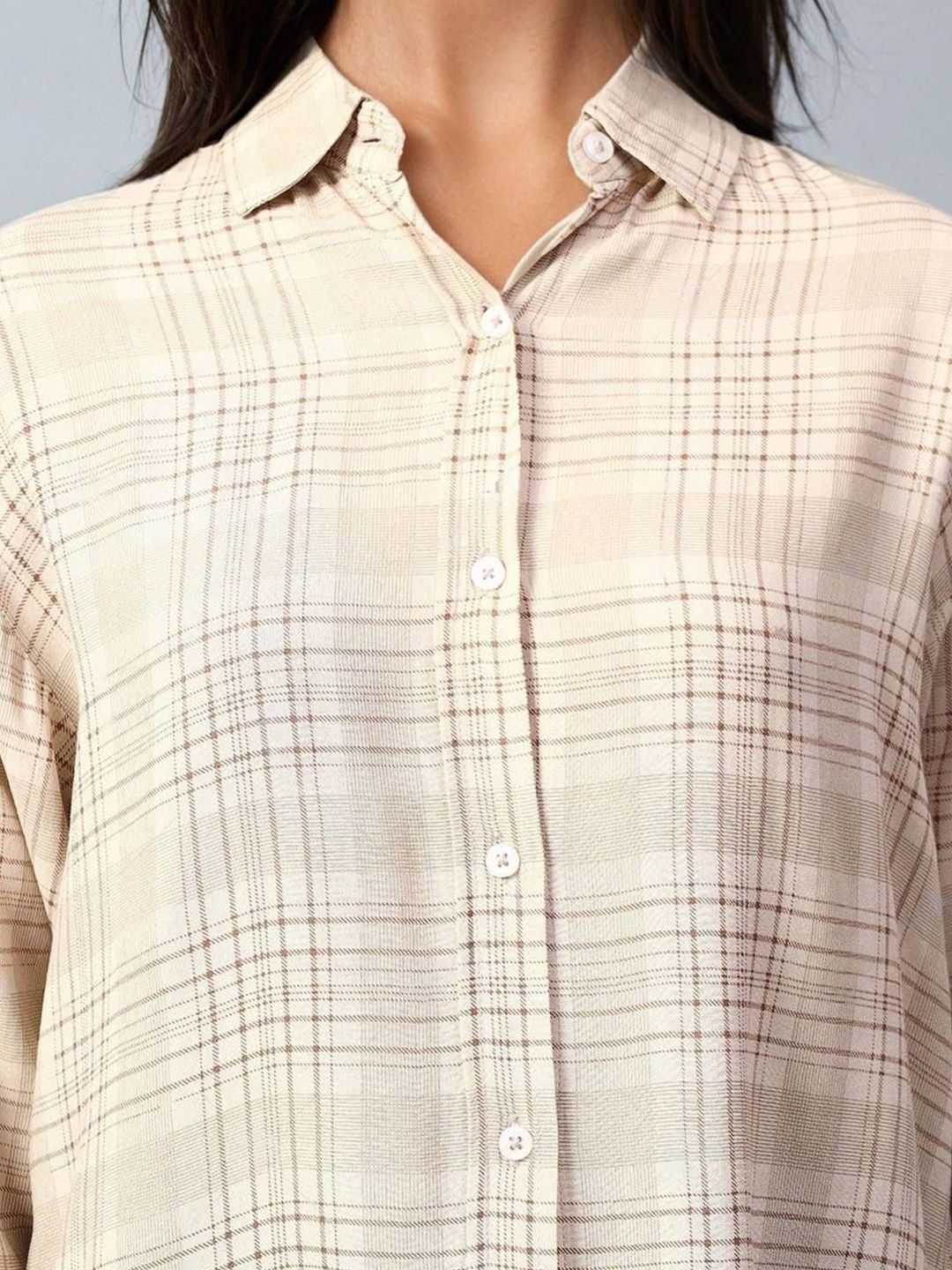 Kotty Women Spread Collar Checked Cotton Casual Shirt