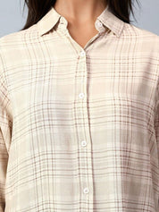 Kotty Women Spread Collar Checked Cotton Casual Shirt