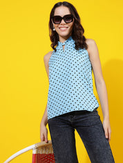 Kotty Polka Dot Print Halter Neck Crepe Top