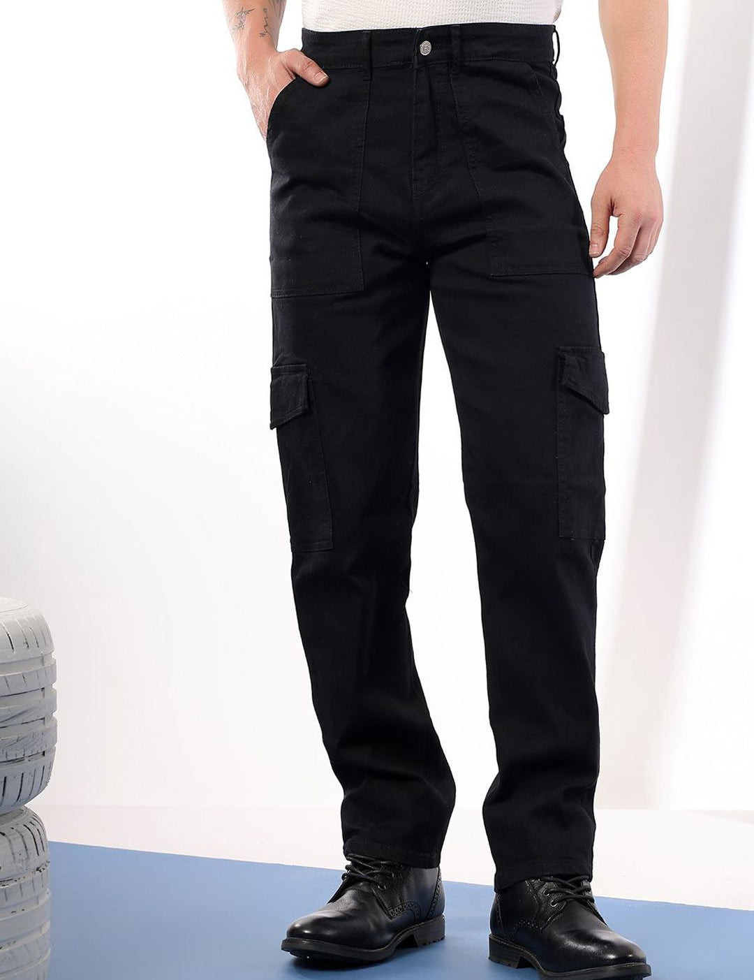 Kotty Men Comfort Regular Fit Mid-Rise Stretchable Cargo Jeans