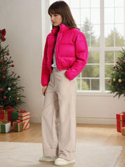 Kotty Women Stand Collar Solid Lightweight Puffer Jacket