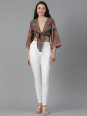 Kotty Floral Print Flared Sleeve Crop Top