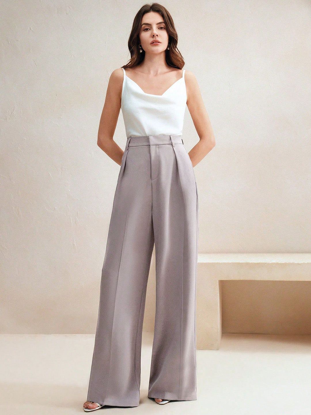 Kotty Women Wide Leg High-Rise Easy Wash Pleated Trousers