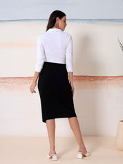 Kotty Womeen Colourblockewd Wrap Dress with Collar Neck and Front Slit