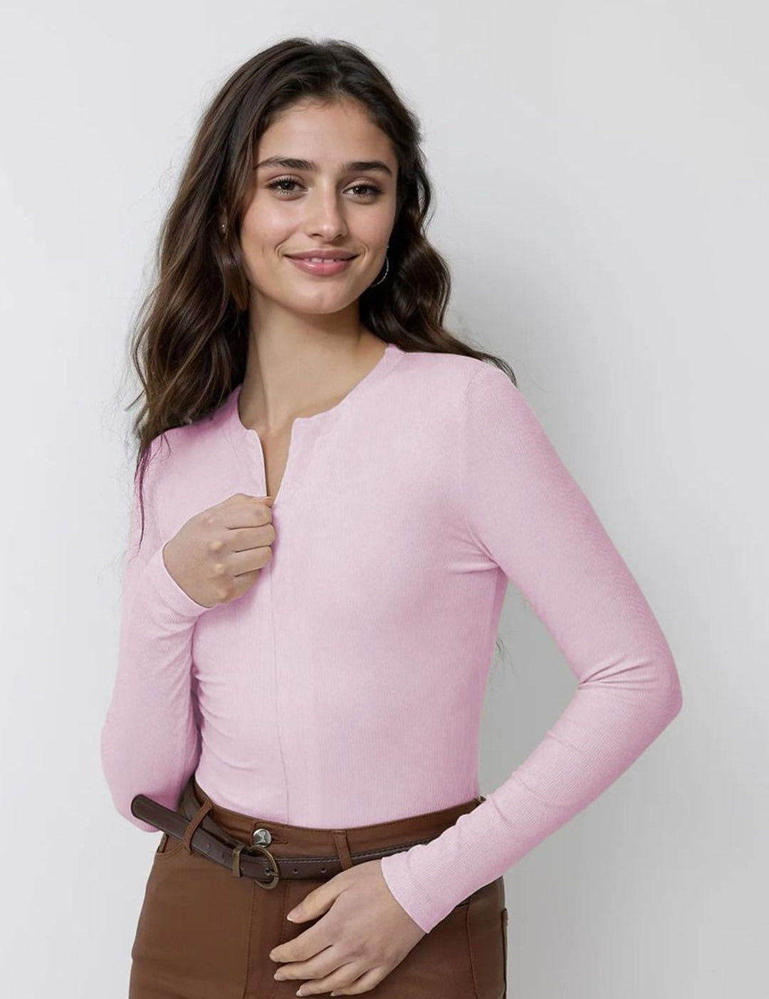 Kotty Women V-Neck Long Sleeves Fitted Top