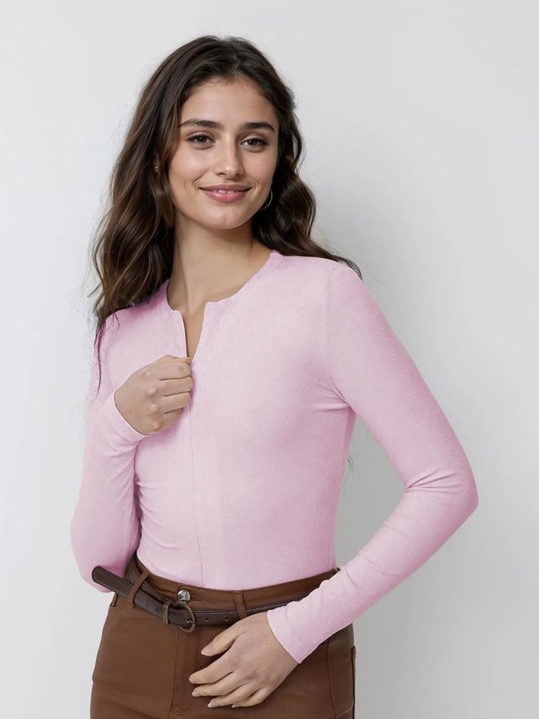 Kotty Women V-Neck Long Sleeves Fitted Top