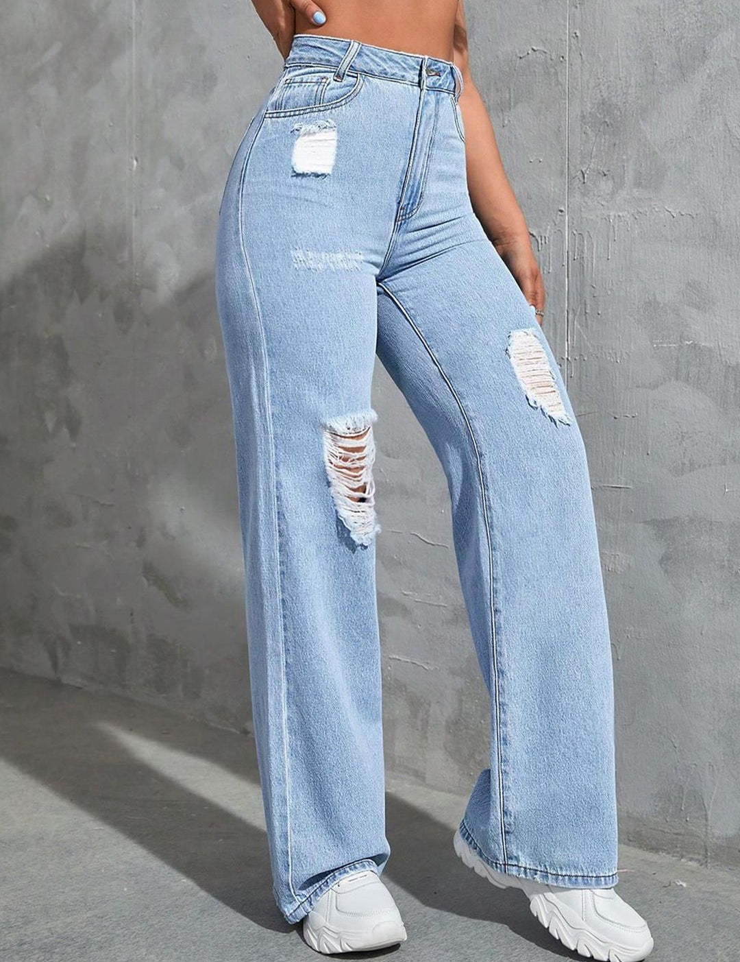 Kotty Women Straight Fit High-Rise Slash Knee Jeans