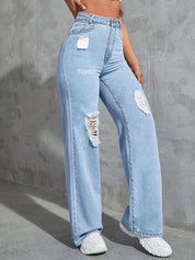 Kotty Women Straight Fit High-Rise Slash Knee Jeans