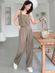 Kotty Brown Square Neck Sleeveless Top With Skirt 