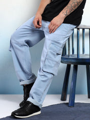 Kotty Men Low-Rise Wrinkle Free Pleated Cargos Trousers