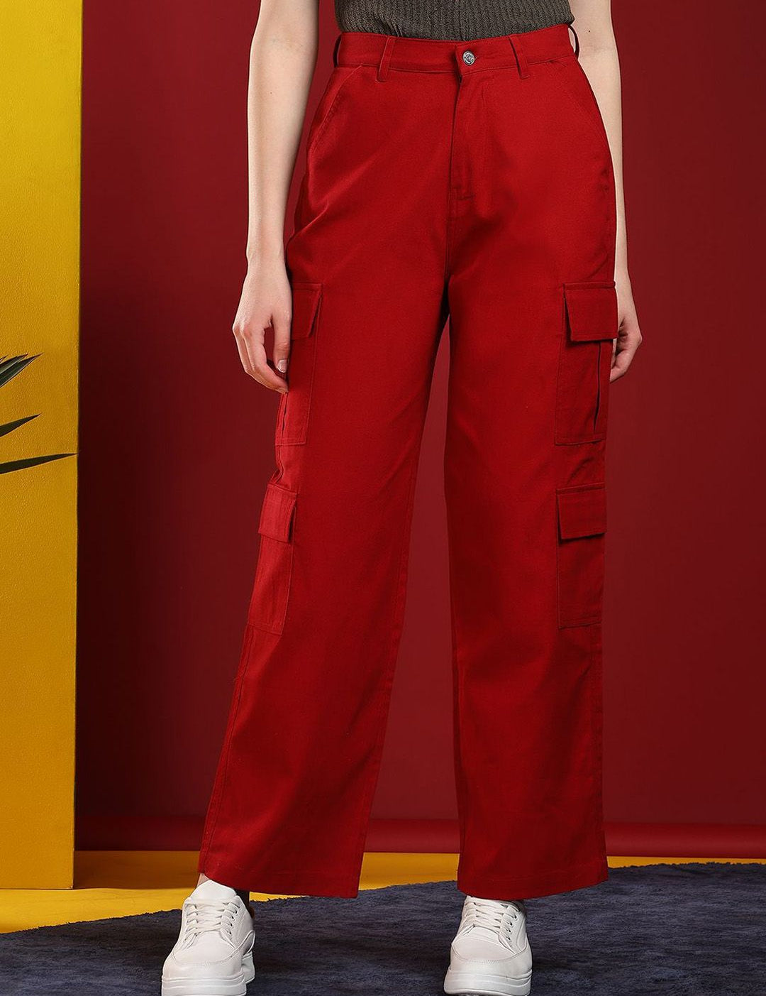 Kotty Women Jean Straight Fit High-Rise Stretchable Cargo Jeans