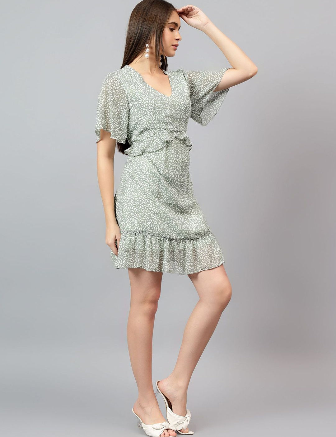 Kotty Women Animal Printed Batwing Sleeve A-Line Above Knee Dress