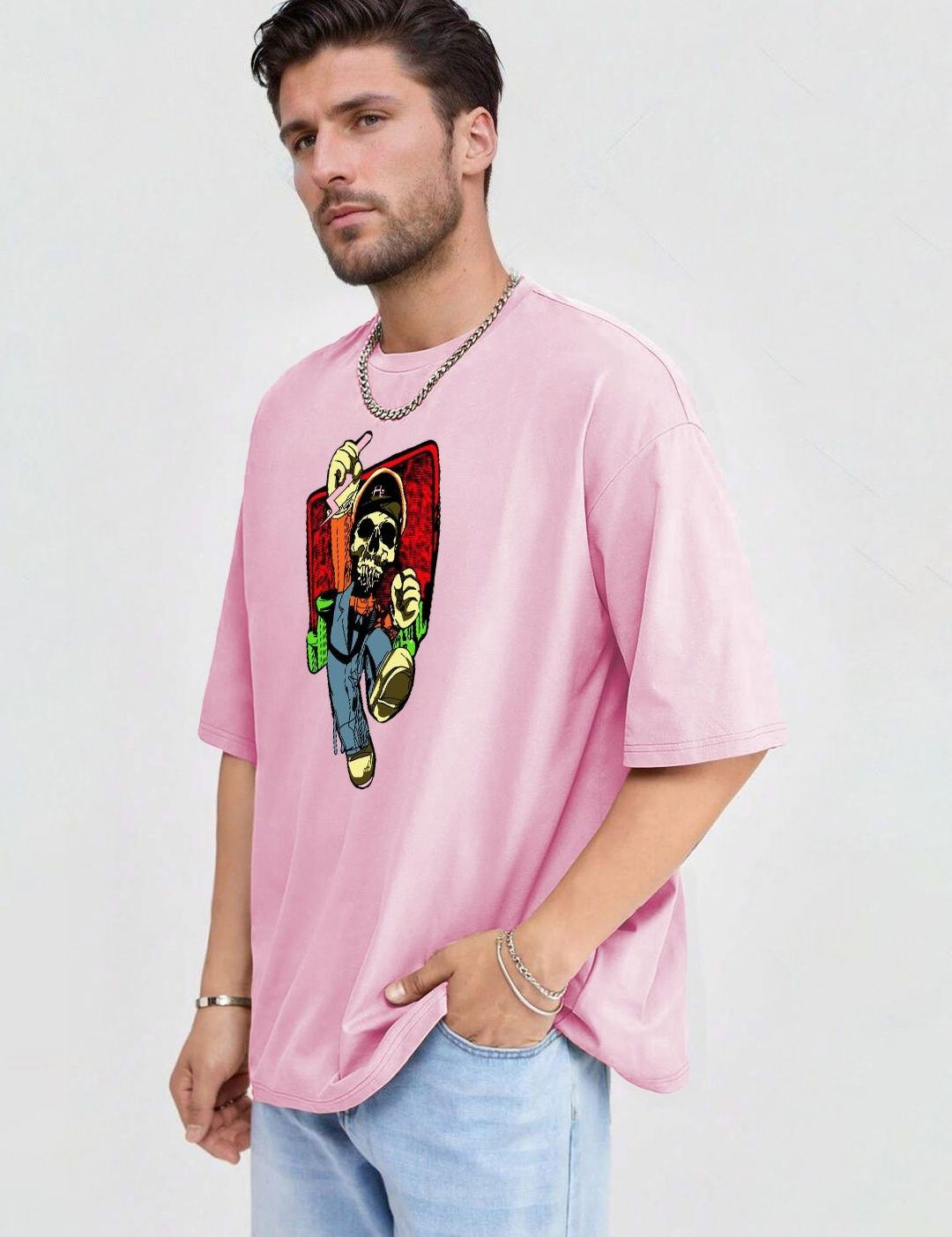 Kotty Men Graphic Printed Round Neck Cotton Oversized T-Shirt