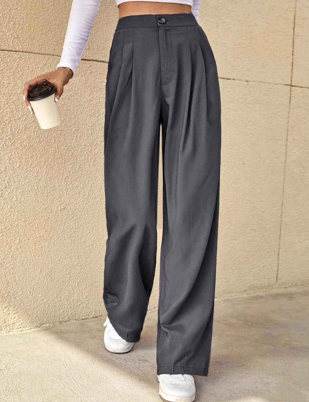 Kotty Women Relaxed Straight Leg Straight Fit High-Rise Easy Wash Trousers