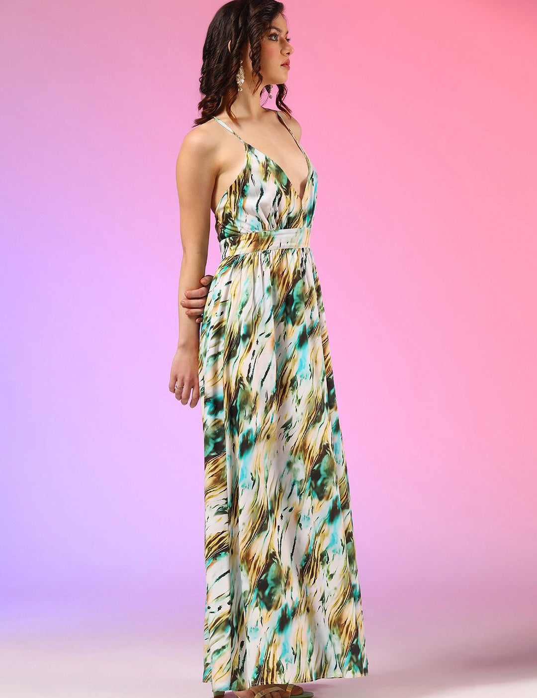 Kotty Women Abstract Printed Sleeveless Maxi Dress